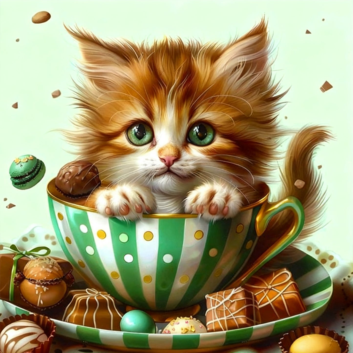 Teacup Cat - Full 18CT Stamped Cross Stitch 25x25CM - Huacan