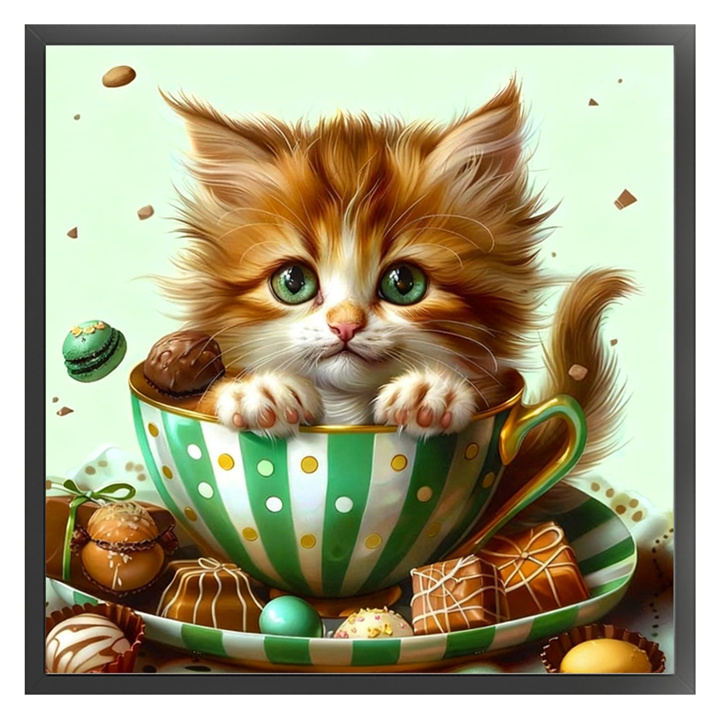 Teacup Cat - Full 18CT Stamped Cross Stitch 25x25CM - Huacan