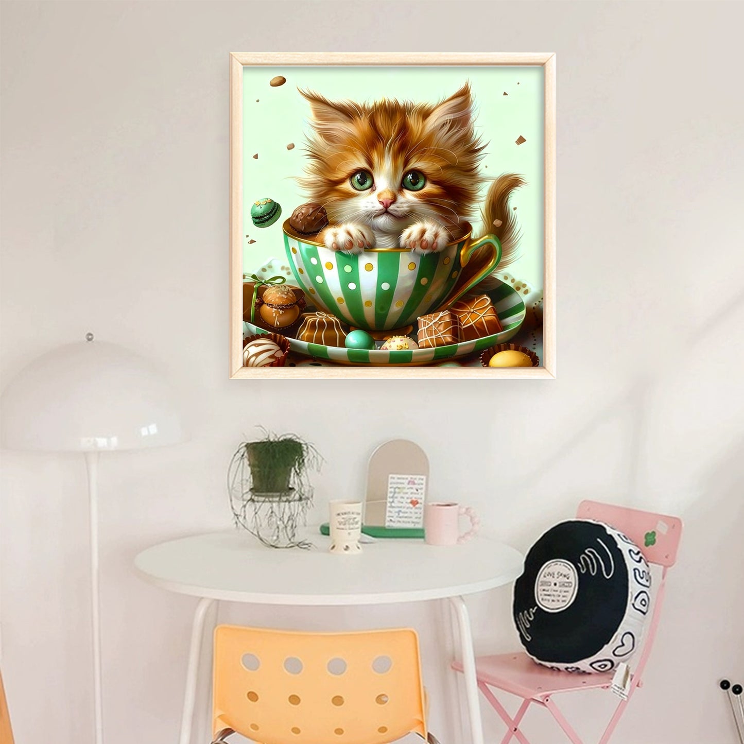 Teacup Cat - Full 18CT Stamped Cross Stitch 25x25CM - Huacan