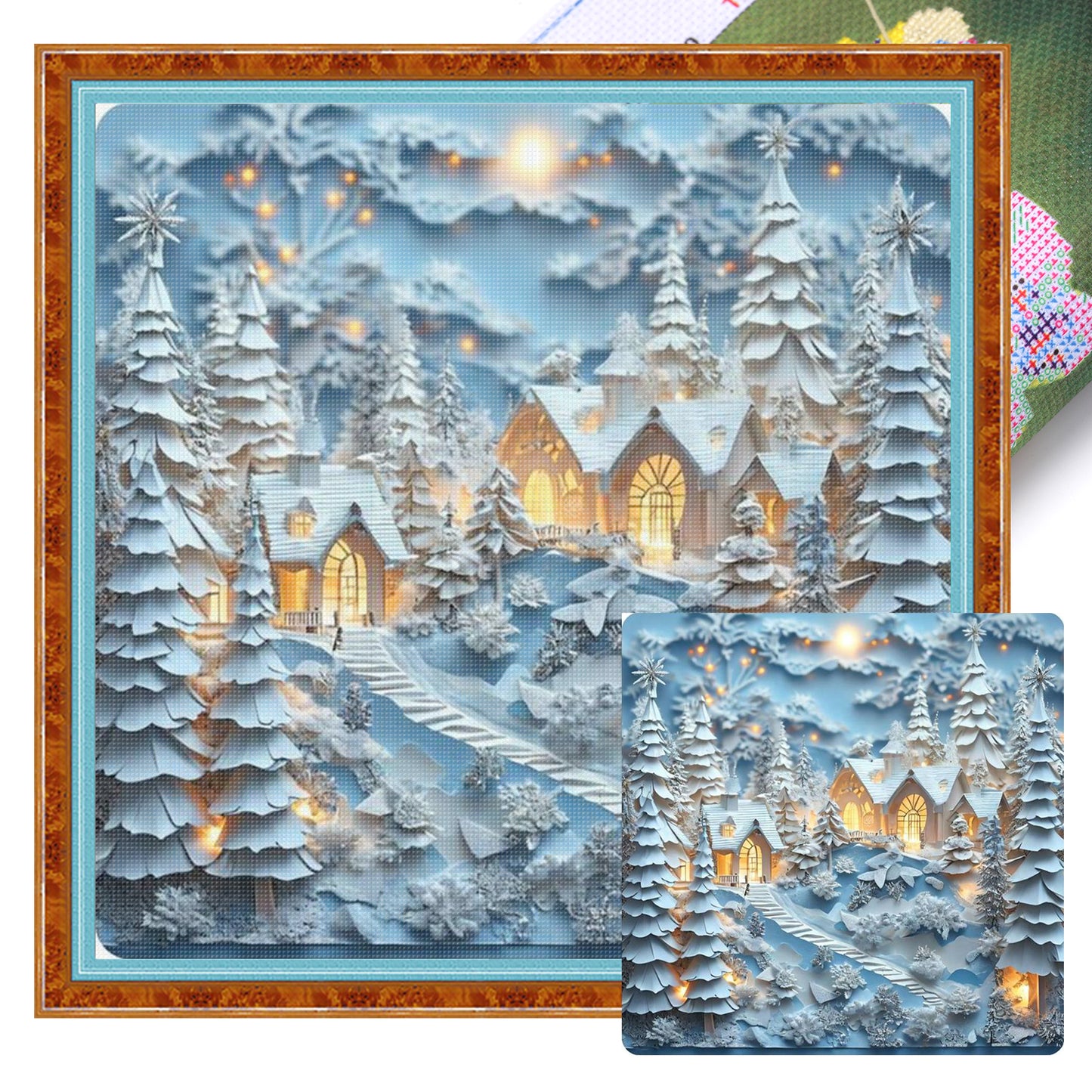 Winter Hut - Full 14CT Stamped Cross Stitch 45x45CM - Huacan