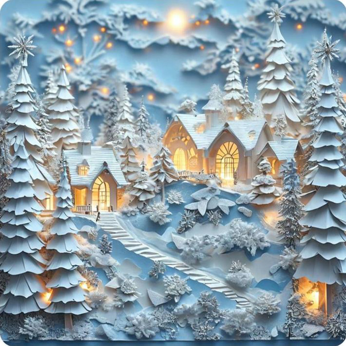 Winter Hut - Full 14CT Stamped Cross Stitch 45x45CM - Huacan