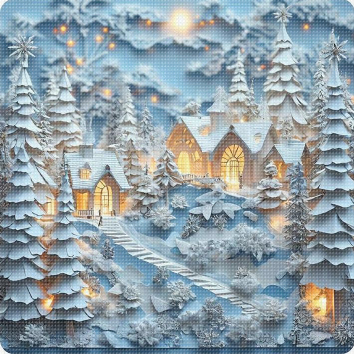 Winter Hut - Full 14CT Stamped Cross Stitch 45x45CM - Huacan