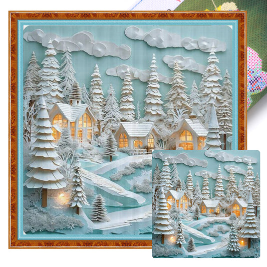 Winter Hut - Full 14CT Stamped Cross Stitch 45x45CM - Huacan