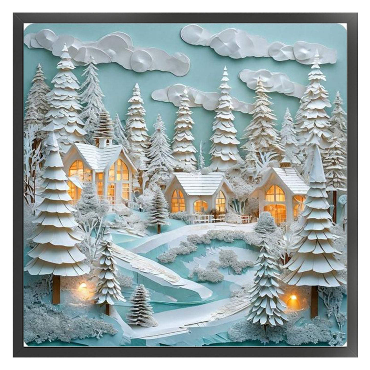 Winter Hut - Full 14CT Stamped Cross Stitch 45x45CM - Huacan