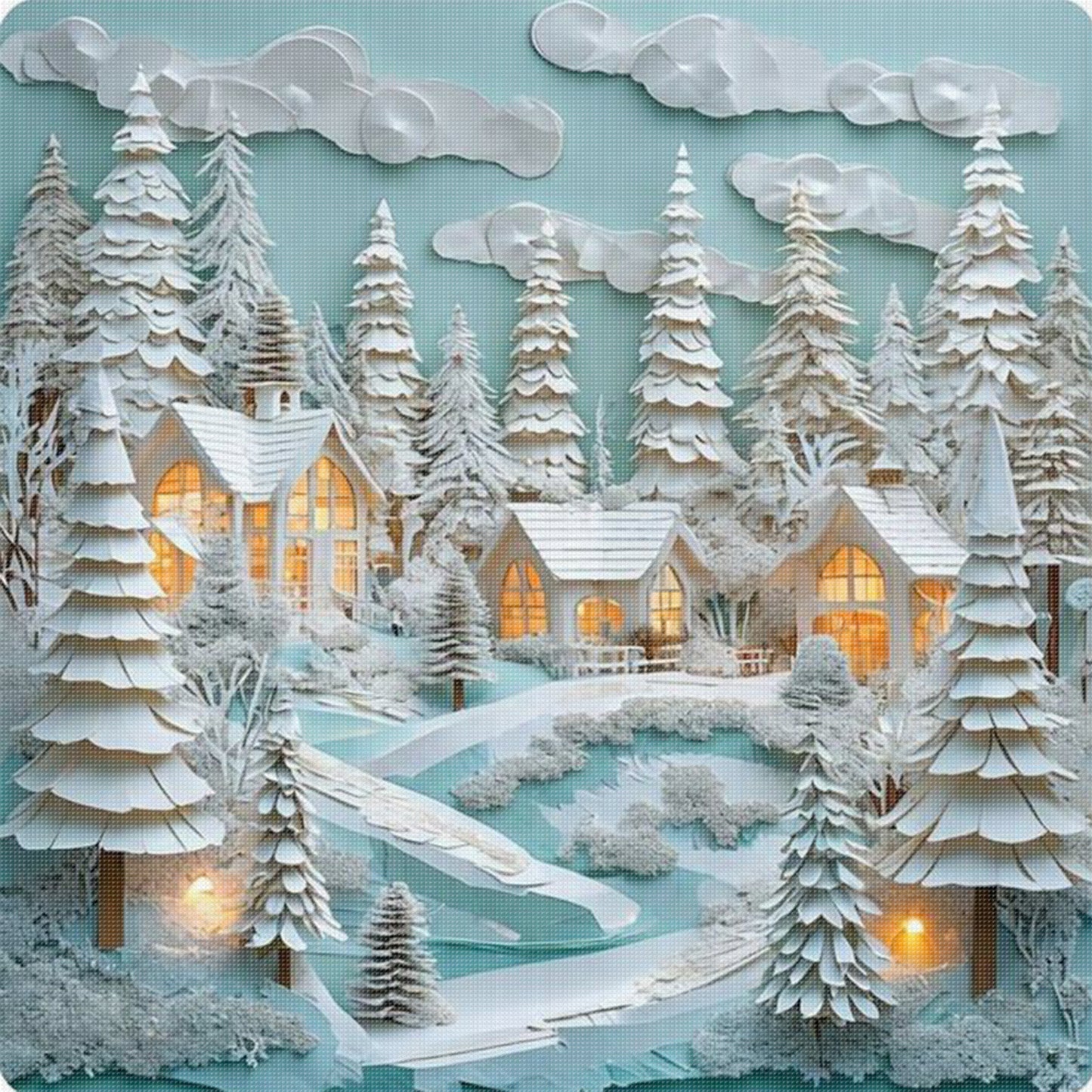 Winter Hut - Full 14CT Stamped Cross Stitch 45x45CM - Huacan