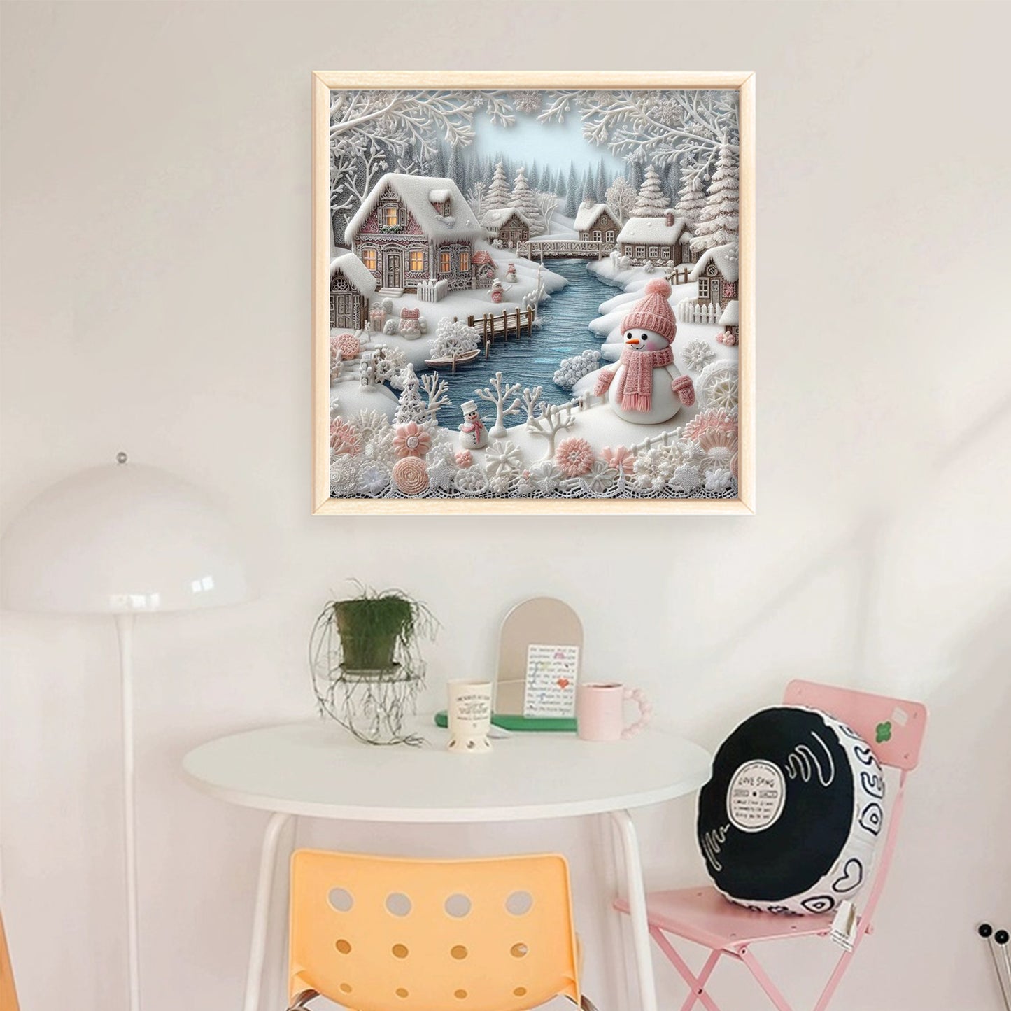 Winter Hut And Snowman - Full 14CT Stamped Cross Stitch 45x45CM - Huacan
