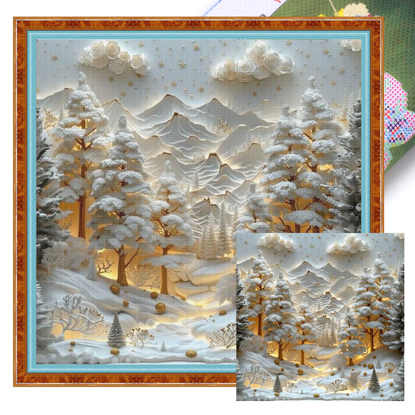 Winter Hut - Full 14CT Stamped Cross Stitch 45x45CM - Huacan