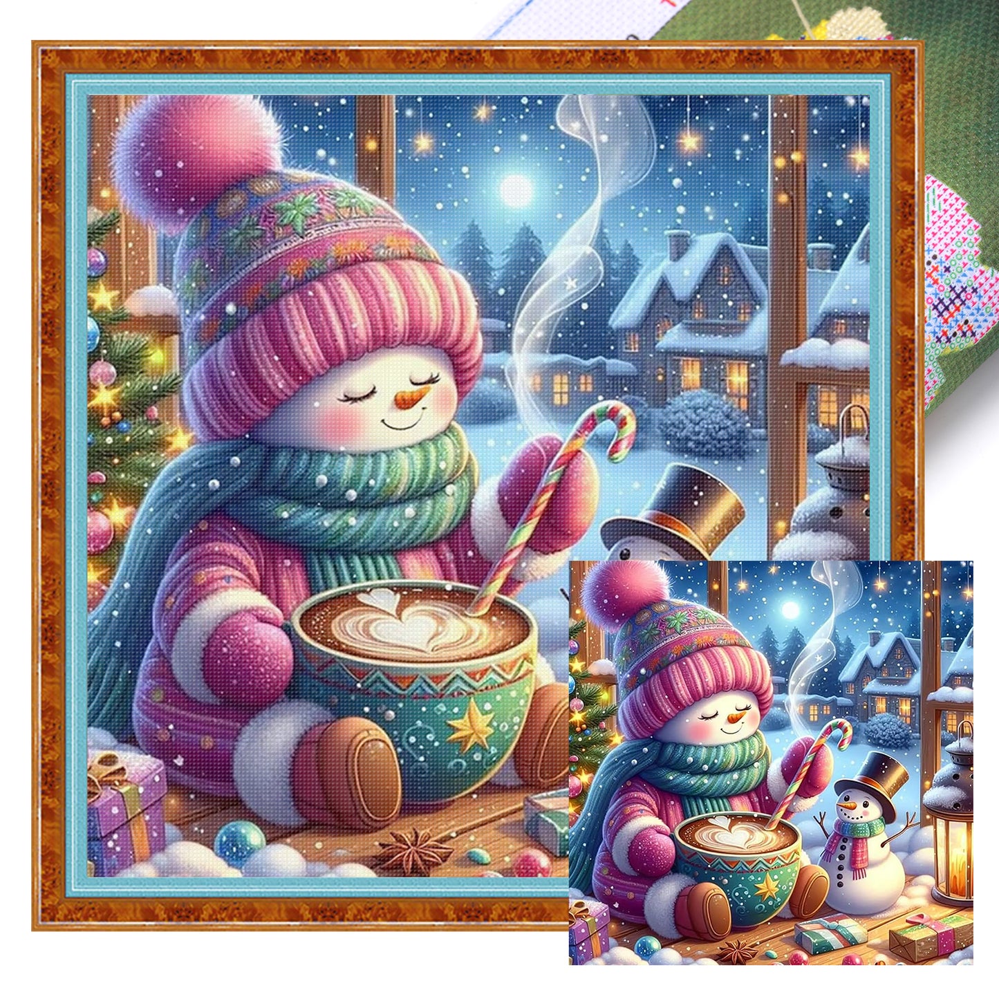Snowman - Full 11CT Stamped Cross Stitch 45x45CM - Huacan