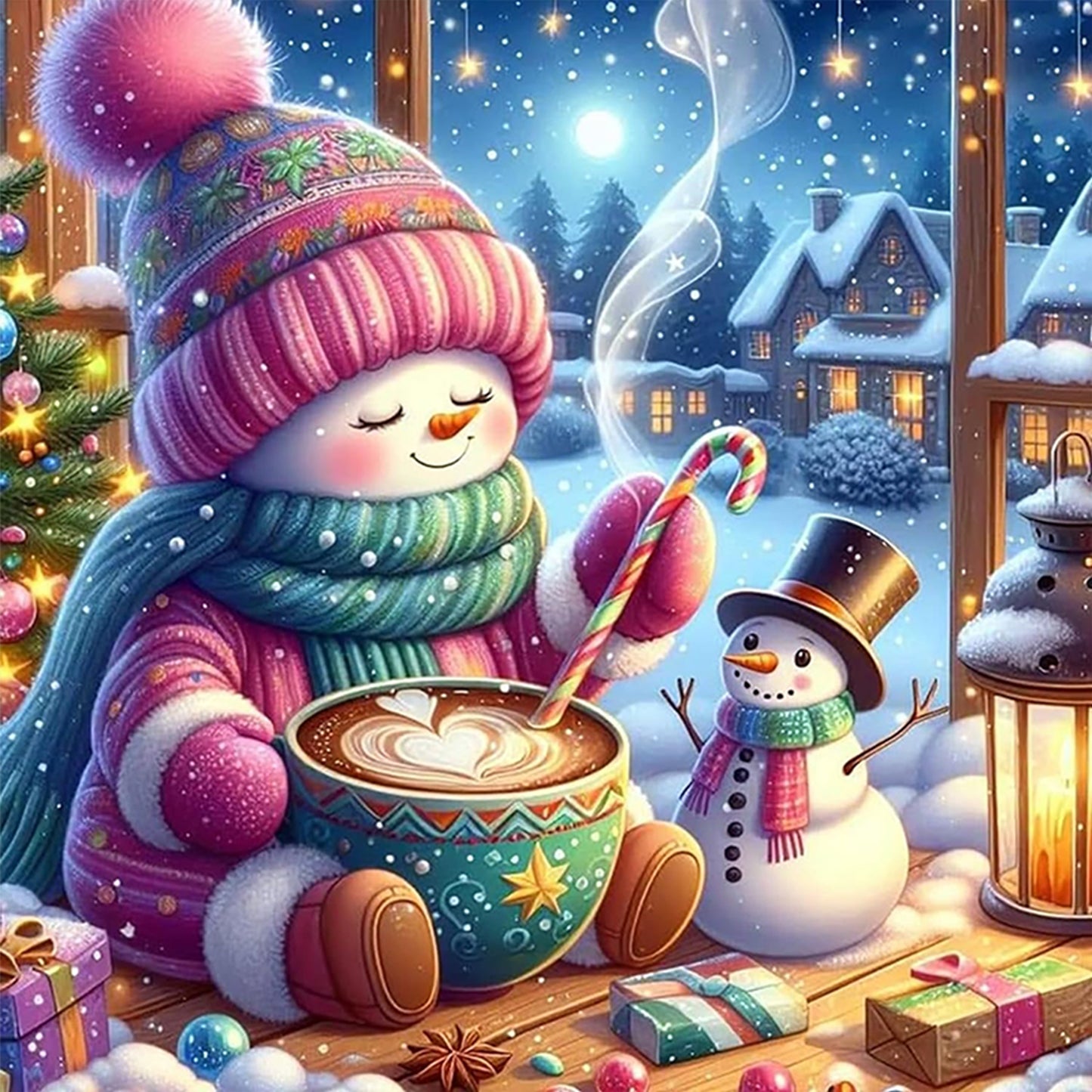 Snowman - Full 11CT Stamped Cross Stitch 45x45CM - Huacan