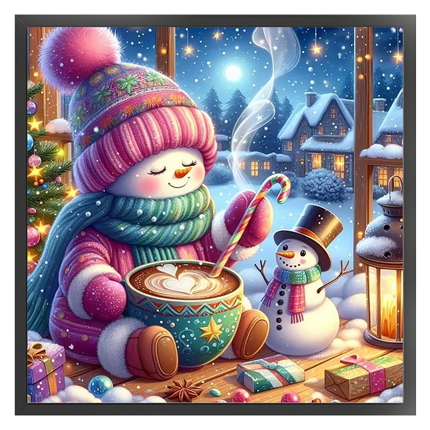 Snowman - Full 11CT Stamped Cross Stitch 45x45CM - Huacan