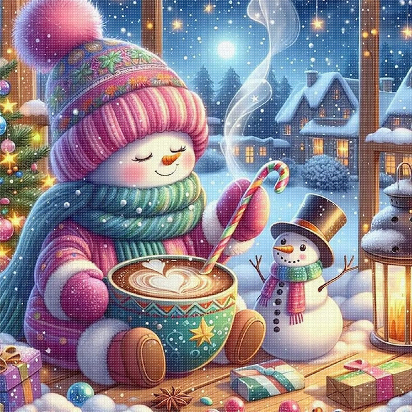 Snowman - Full 11CT Stamped Cross Stitch 45x45CM - Huacan