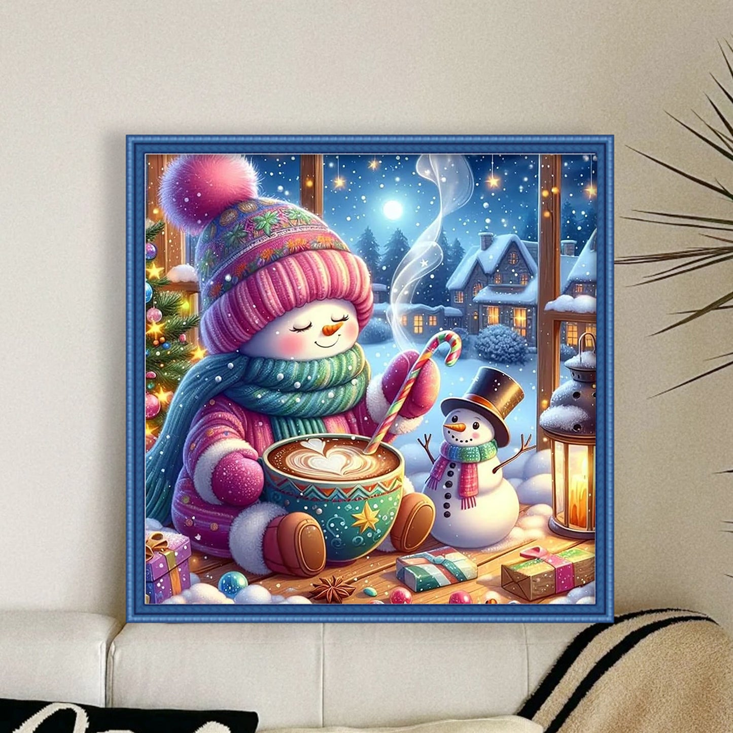 Snowman - Full 11CT Stamped Cross Stitch 45x45CM - Huacan