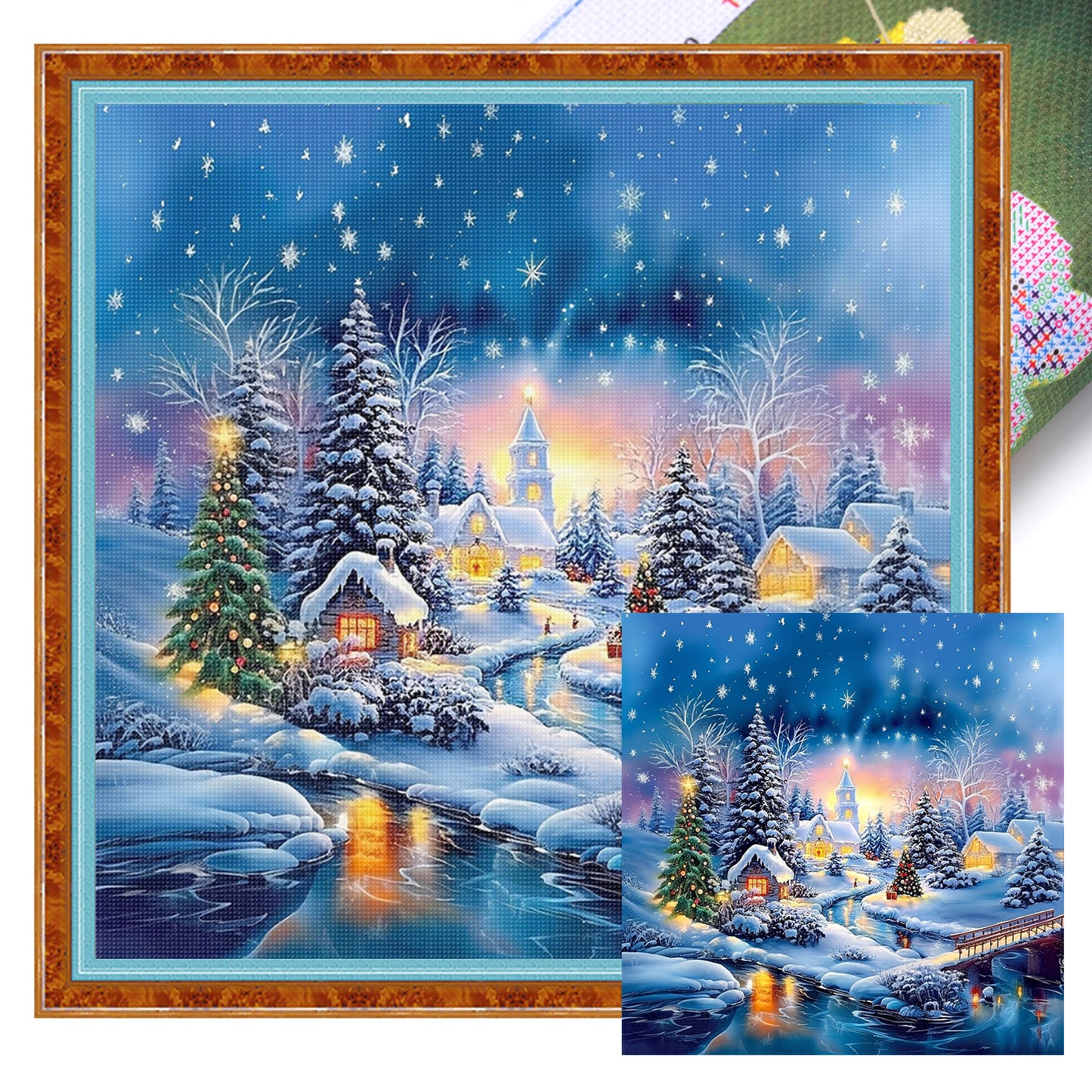 Snow Scene - Full 11CT Stamped Cross Stitch 45x45CM - Huacan