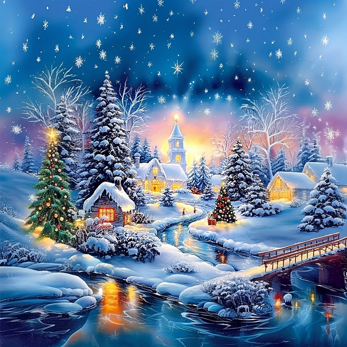Snow Scene - Full 11CT Stamped Cross Stitch 45x45CM - Huacan