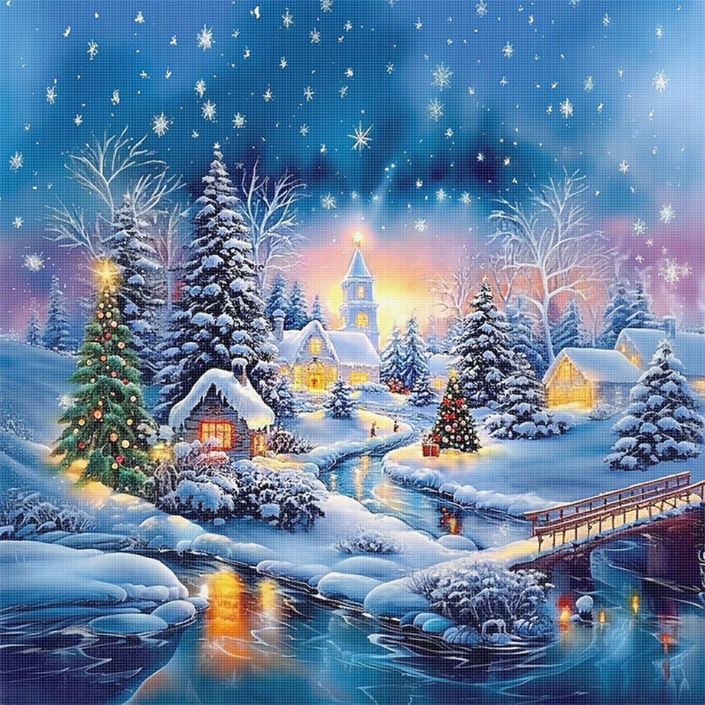 Snow Scene - Full 11CT Stamped Cross Stitch 45x45CM - Huacan