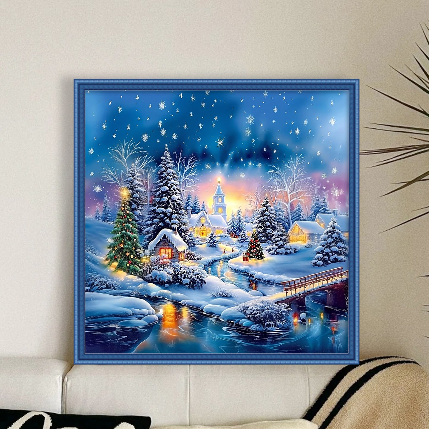 Snow Scene - Full 11CT Stamped Cross Stitch 45x45CM - Huacan