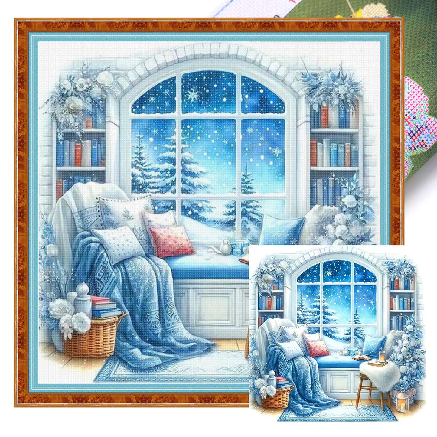 Winter Windowsill - Full 11CT Stamped Cross Stitch 45x45CM - Huacan