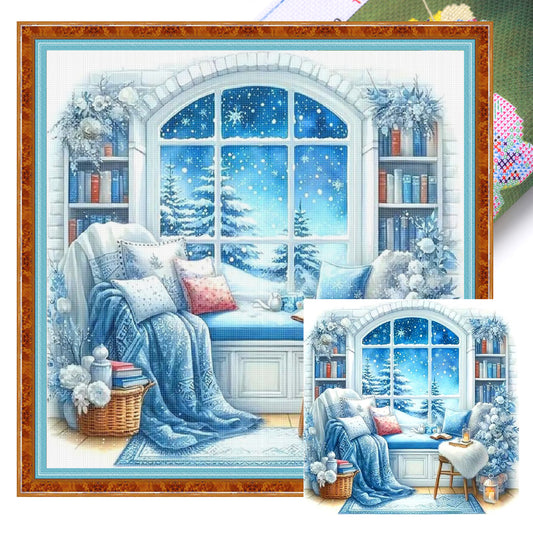 Winter Windowsill - Full 11CT Stamped Cross Stitch 45x45CM - Huacan