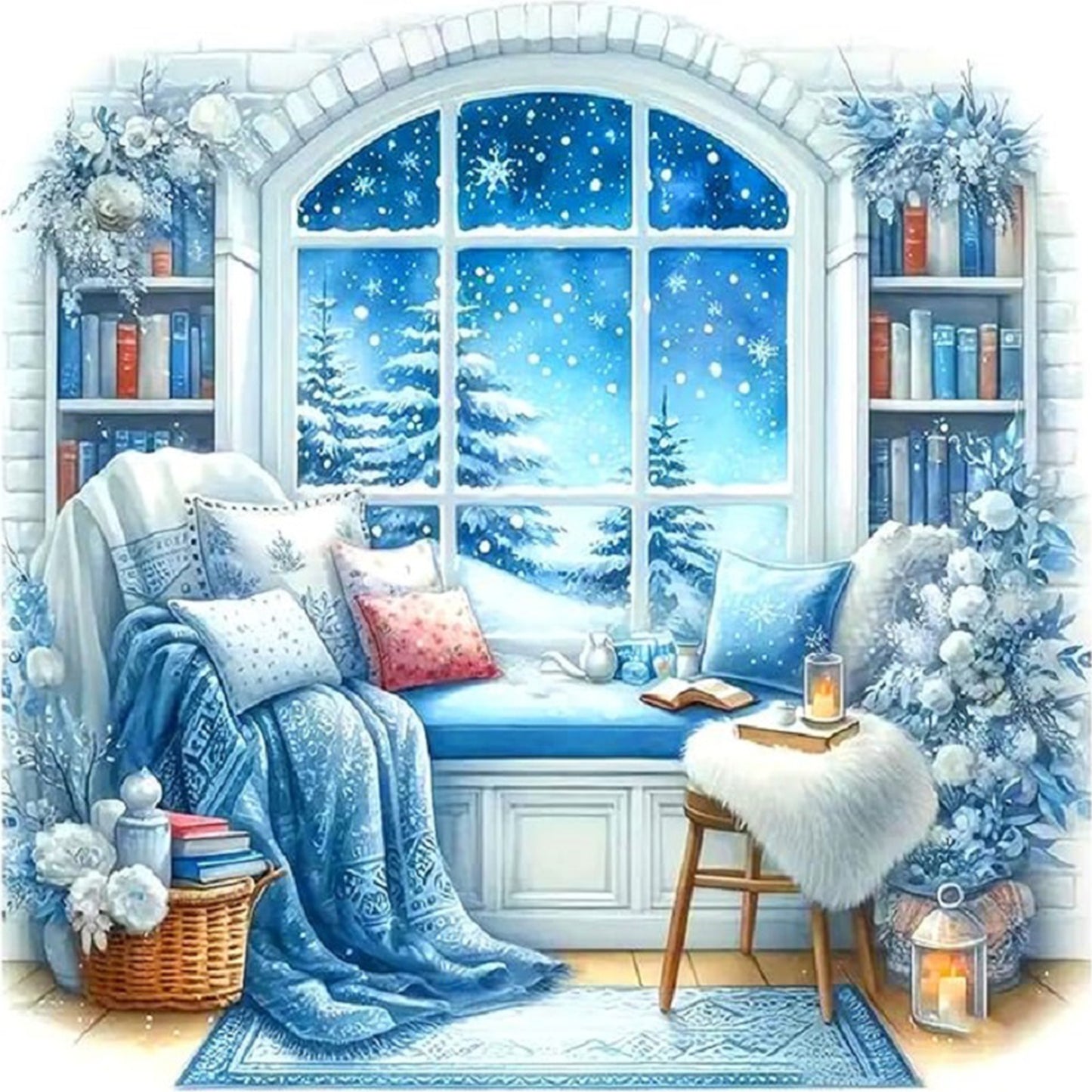 Winter Windowsill - Full 11CT Stamped Cross Stitch 45x45CM - Huacan