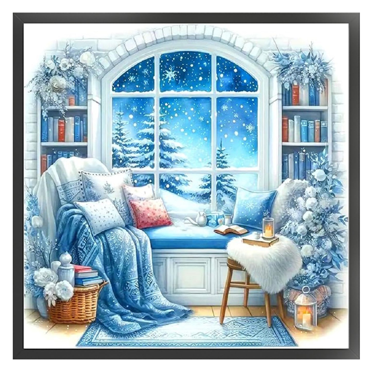 Winter Windowsill - Full 11CT Stamped Cross Stitch 45x45CM - Huacan