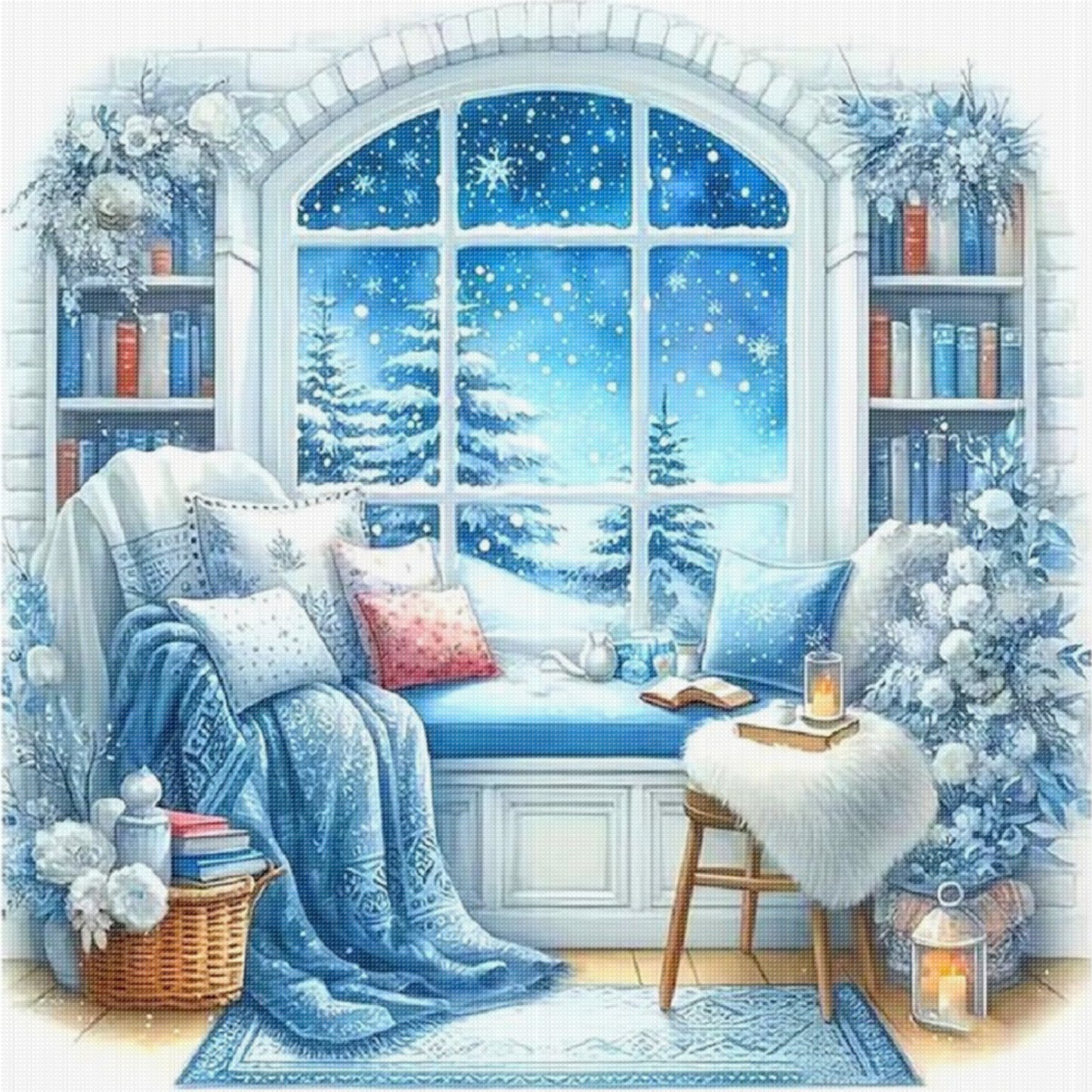 Winter Windowsill - Full 11CT Stamped Cross Stitch 45x45CM - Huacan