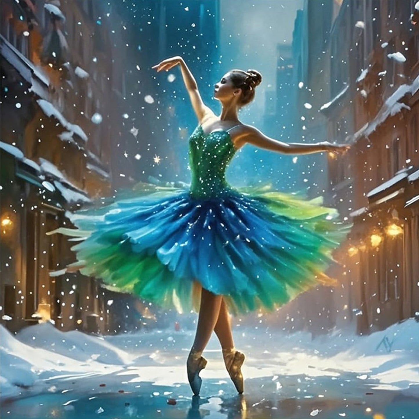 Winter Ballet - Full 11CT Stamped Cross Stitch 45x45CM - Huacan