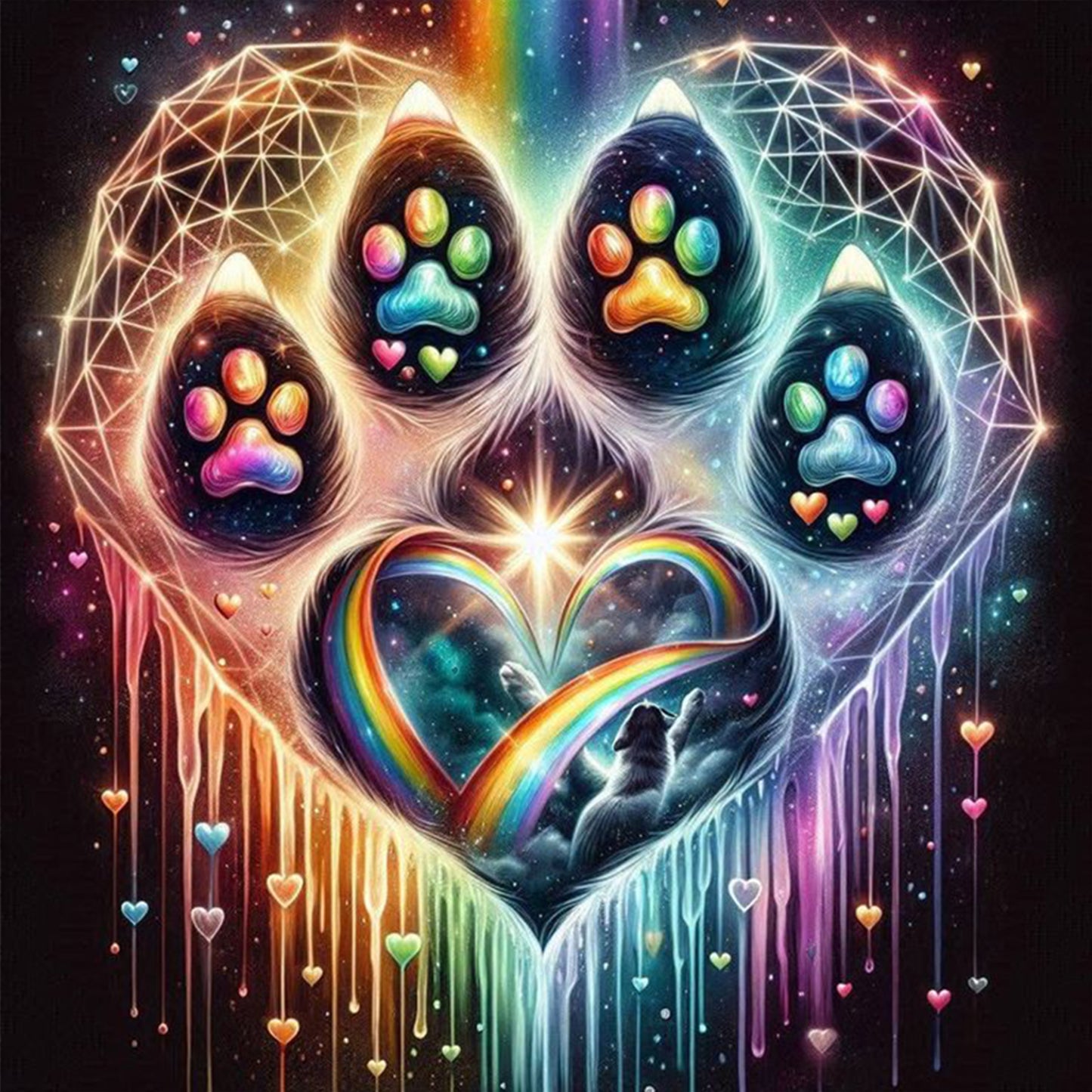 Paw Silhouette - Full 18CT Stamped Cross Stitch 40x40CM - Huacan