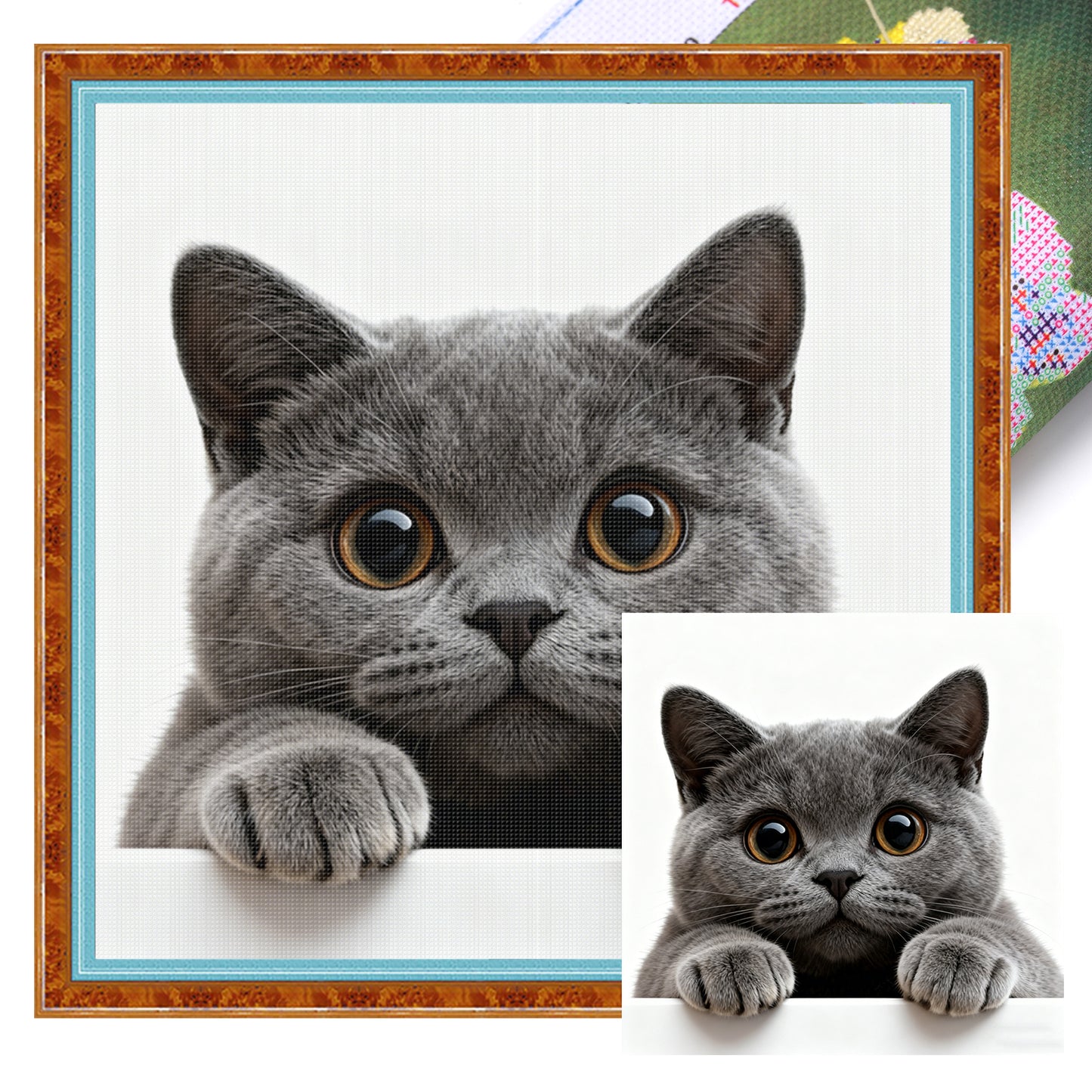 Blue Cat - Full 11CT Stamped Cross Stitch 40x40CM - Huacan