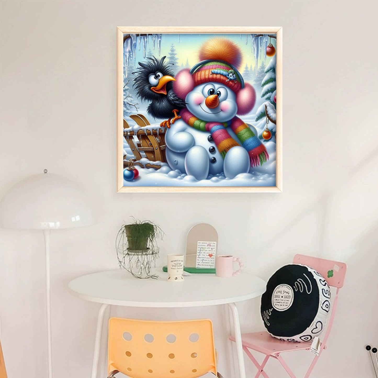 Snowman And Crow - Full 11CT Stamped Cross Stitch 40x40CM - Huacan