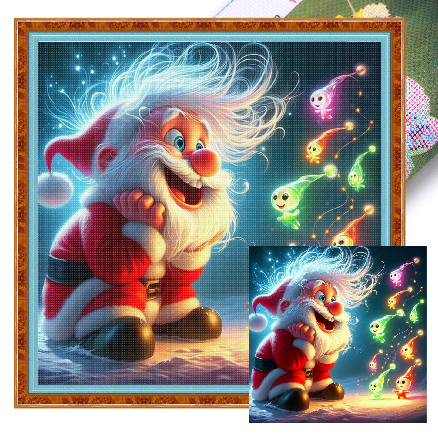 Santa Claus And Elf - Full 11CT Stamped Cross Stitch 40x40CM - Huacan