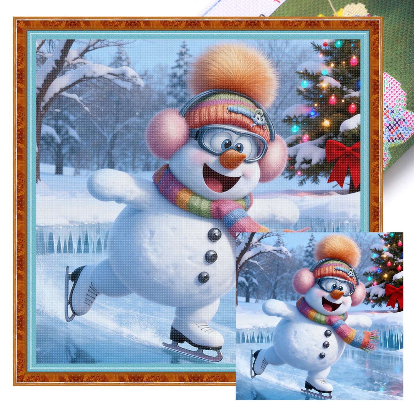 Skiing Snowman - Full 11CT Stamped Cross Stitch 40x40CM - Huacan