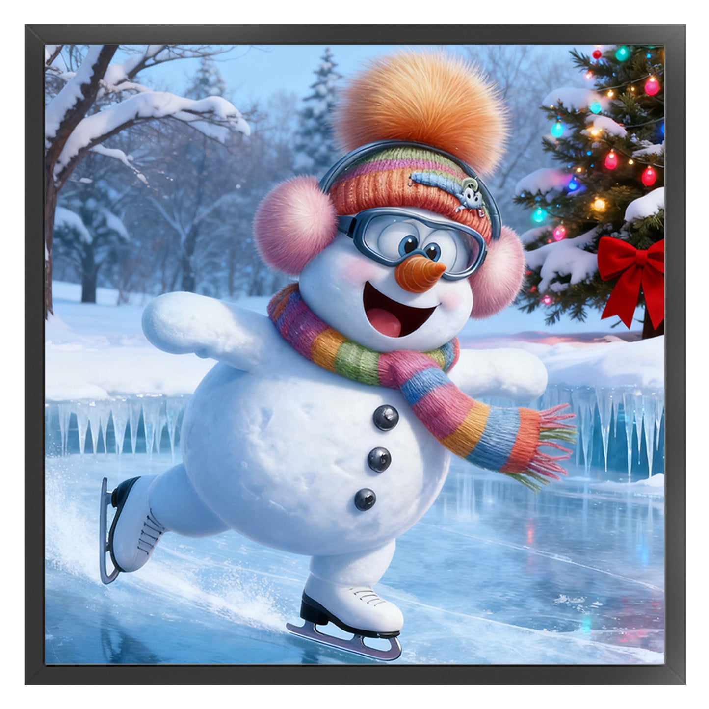 Skiing Snowman - Full 11CT Stamped Cross Stitch 40x40CM - Huacan
