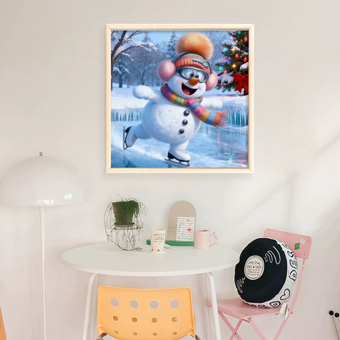 Skiing Snowman - Full 11CT Stamped Cross Stitch 40x40CM - Huacan