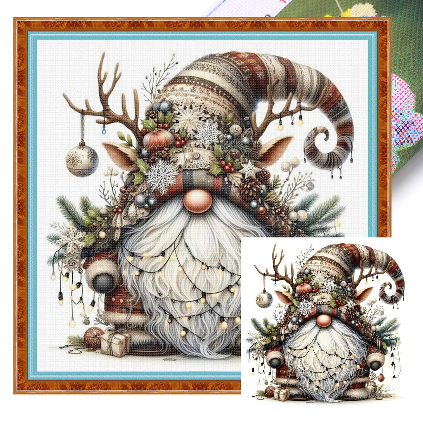 Christmas Gnome - Full 11CT Stamped Cross Stitch 45x45CM - Huacan