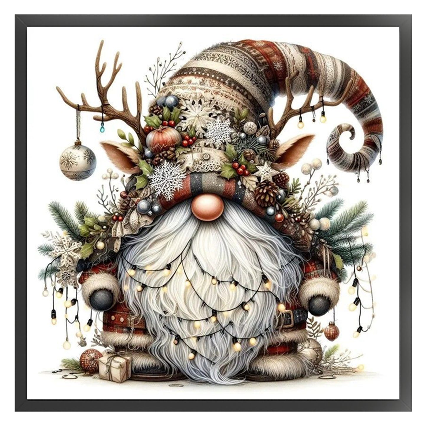 Christmas Gnome - Full 11CT Stamped Cross Stitch 45x45CM - Huacan