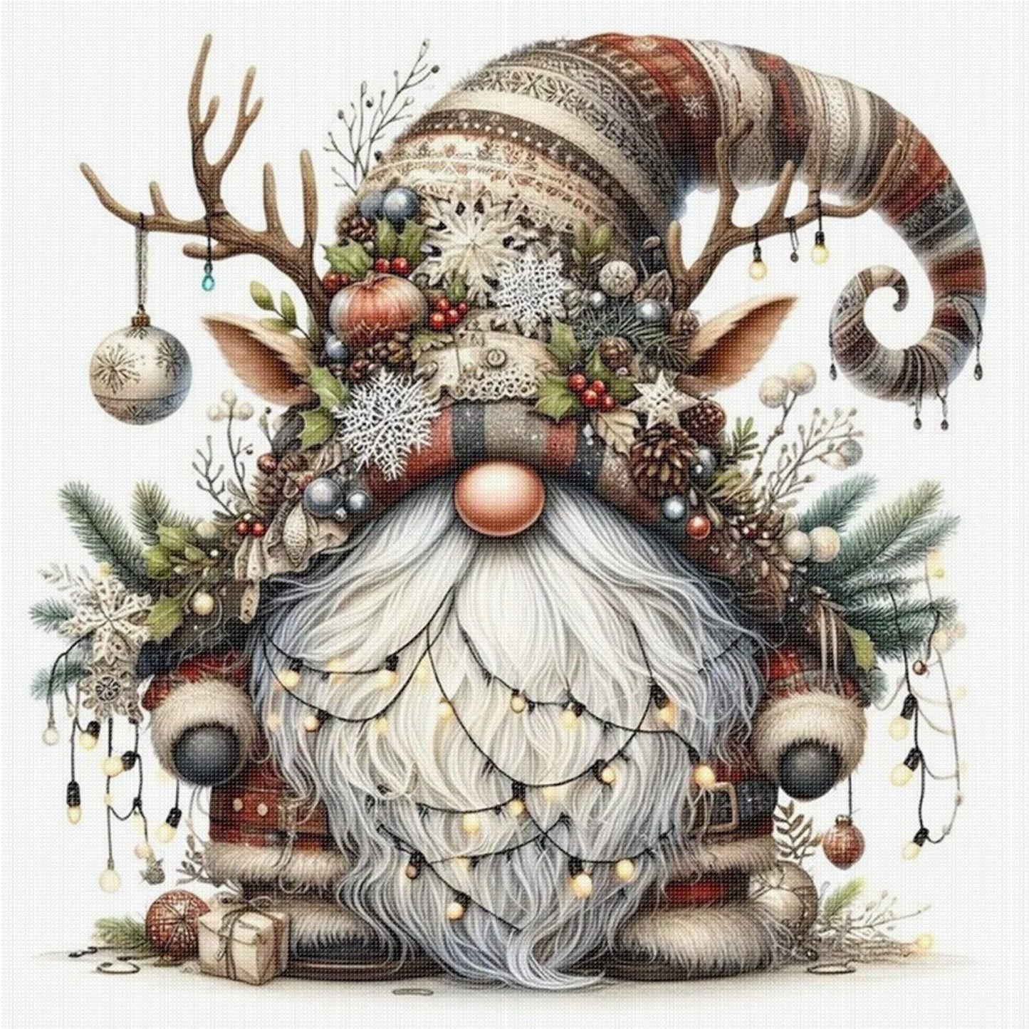 Christmas Gnome - Full 11CT Stamped Cross Stitch 45x45CM - Huacan