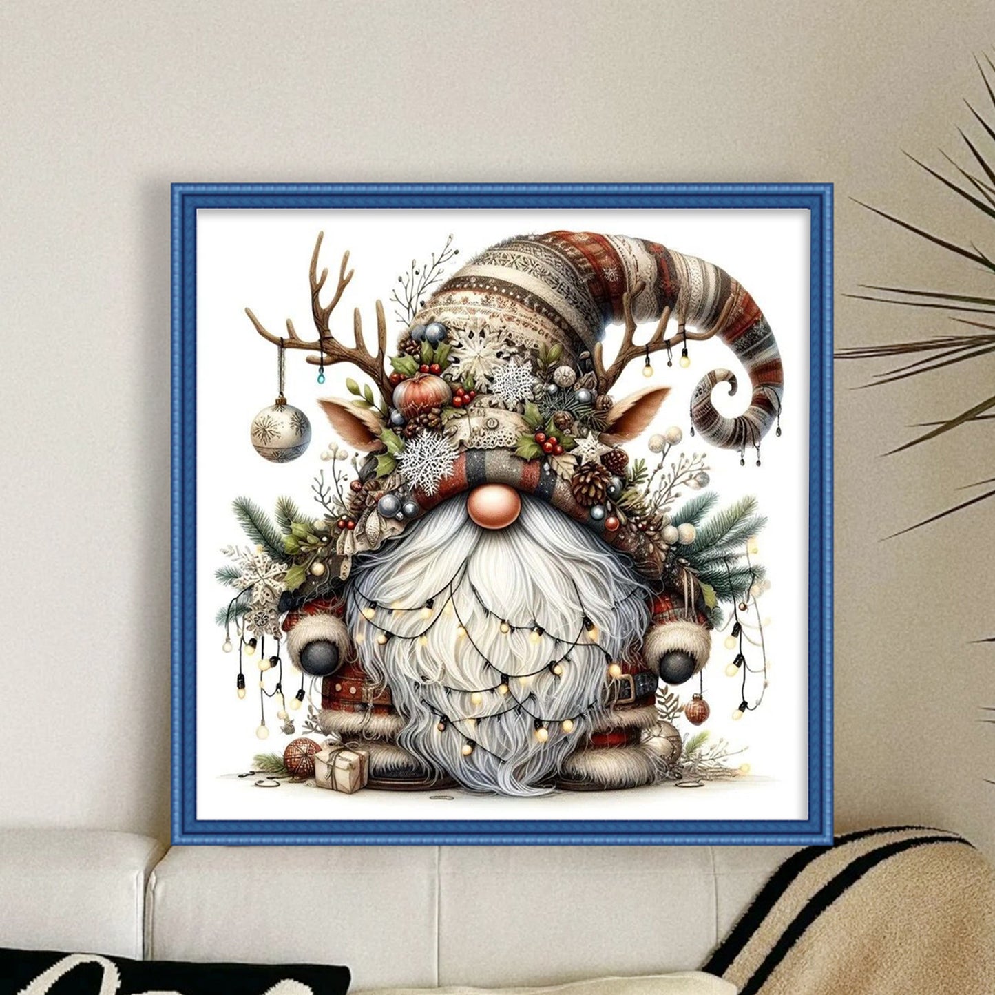 Christmas Gnome - Full 11CT Stamped Cross Stitch 45x45CM - Huacan