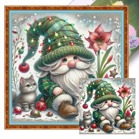 Gnome And Cat - Full 11CT Stamped Cross Stitch 45x45CM - Huacan