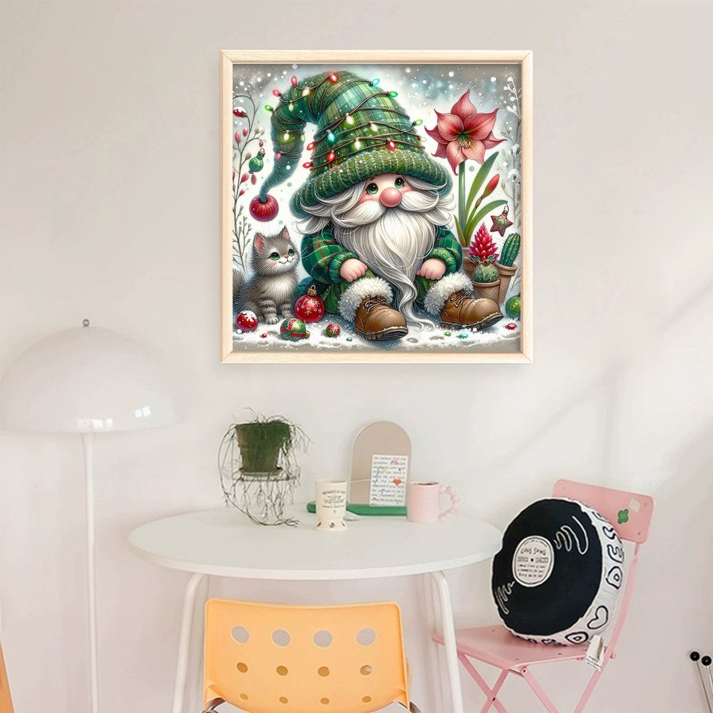 Gnome And Cat - Full 11CT Stamped Cross Stitch 45x45CM - Huacan