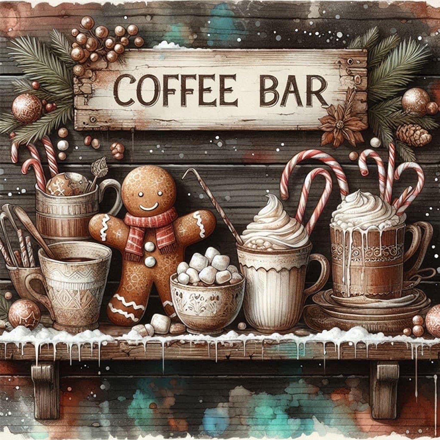 Christmas Drinks - Full 11CT Stamped Cross Stitch 45x45CM - Huacan