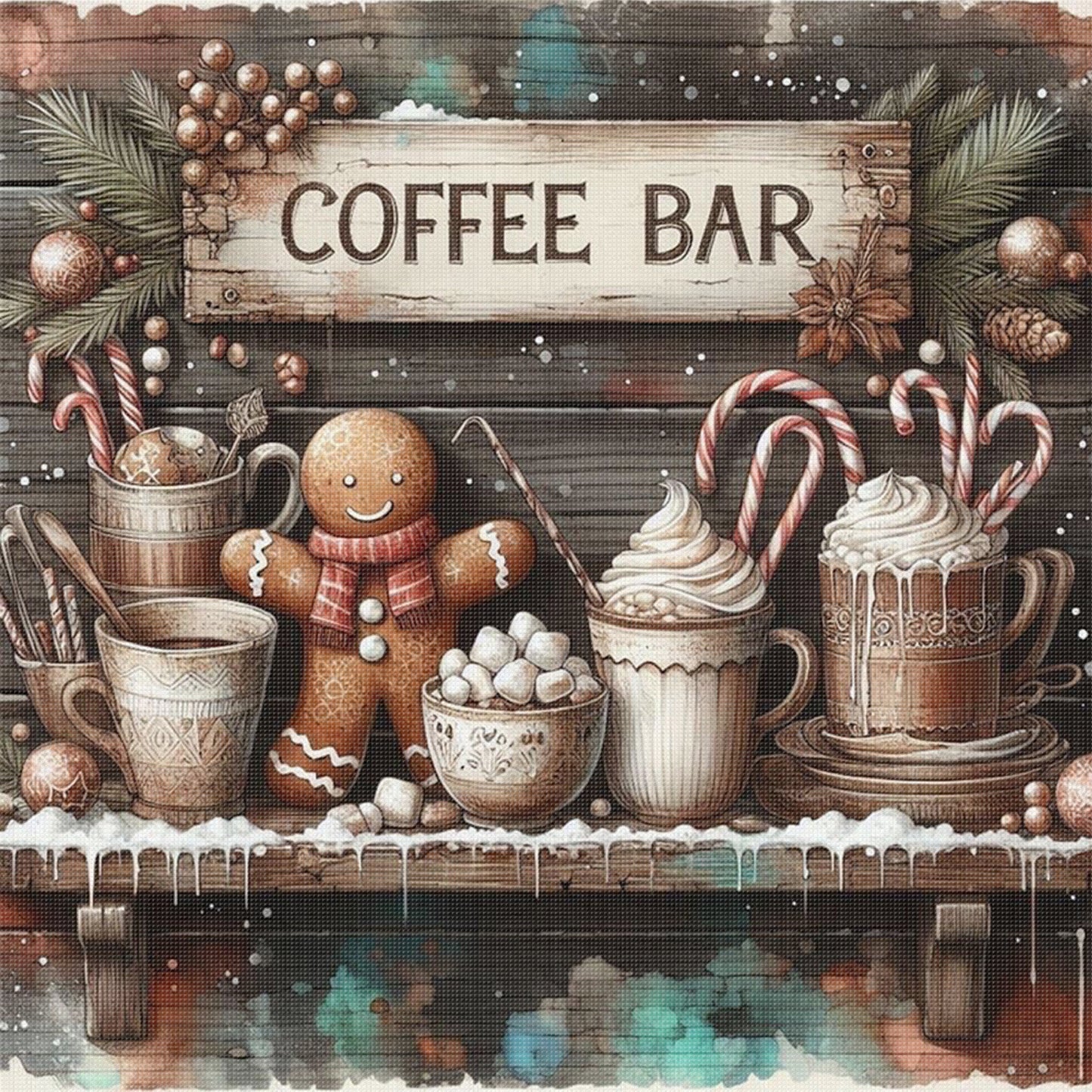 Christmas Drinks - Full 11CT Stamped Cross Stitch 45x45CM - Huacan