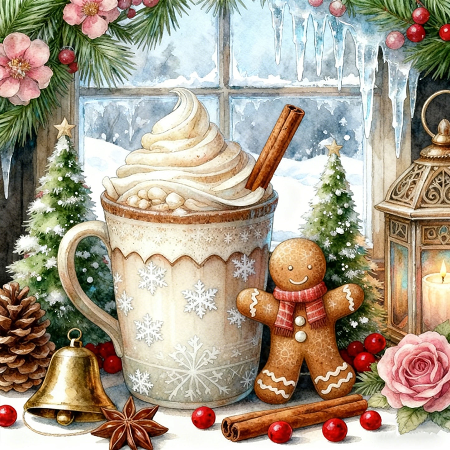 Christmas Drinks - Full 11CT Stamped Cross Stitch 45x45CM - Huacan