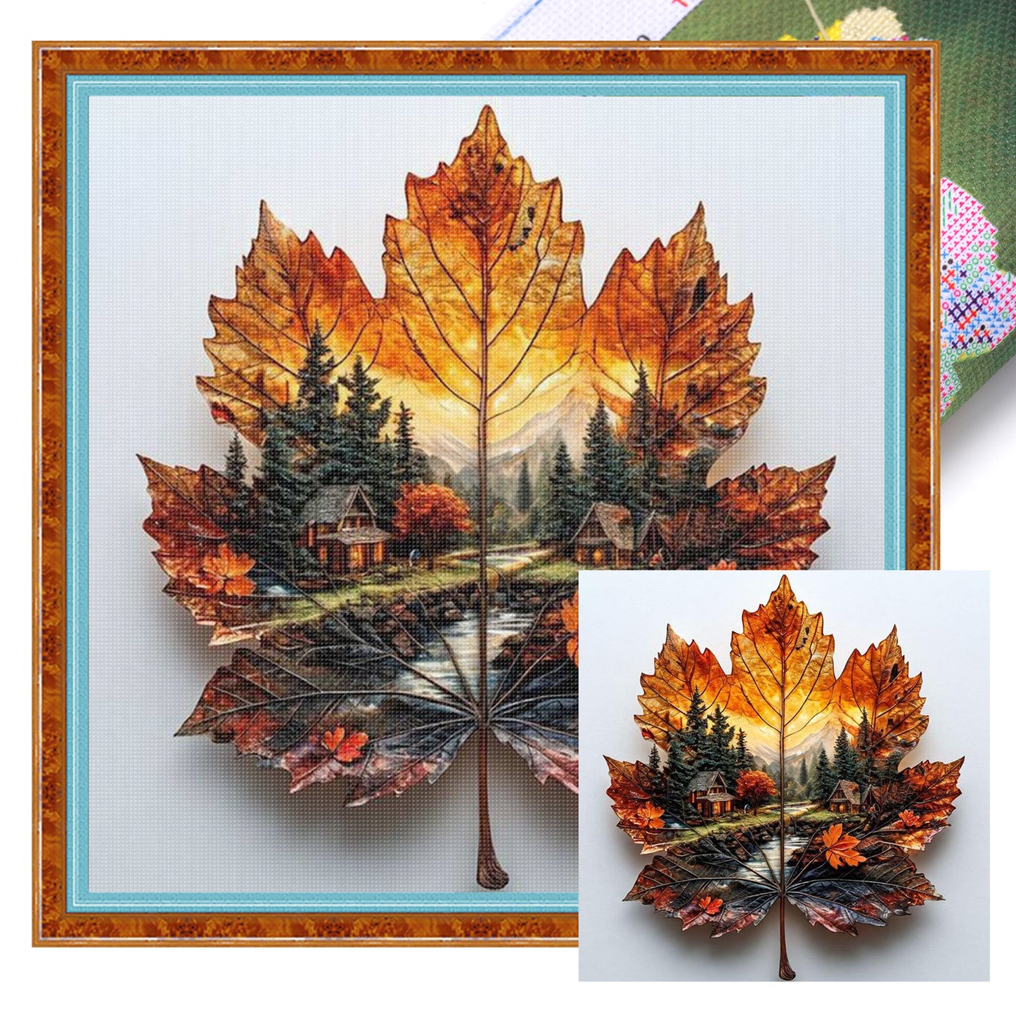 Maple Silhouette Forest Hut - Full 11CT Stamped Cross Stitch 45x45CM - Huacan