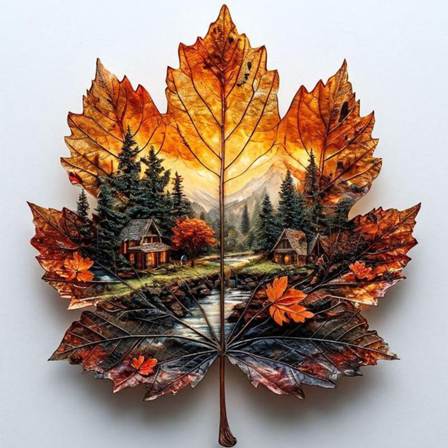 Maple Silhouette Forest Hut - Full 11CT Stamped Cross Stitch 45x45CM - Huacan