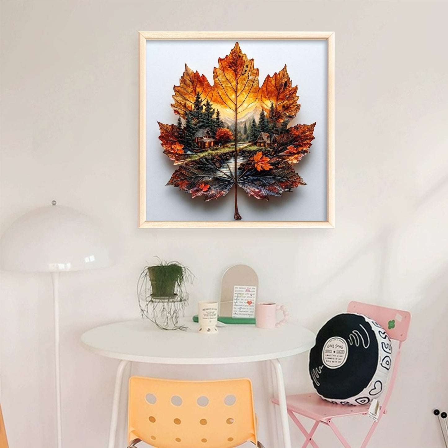 Maple Silhouette Forest Hut - Full 11CT Stamped Cross Stitch 45x45CM - Huacan