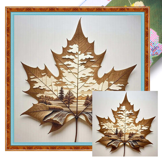 Withered Leaf Silhouette Forest - Full 11CT Stamped Cross Stitch 45x45CM - Huacan
