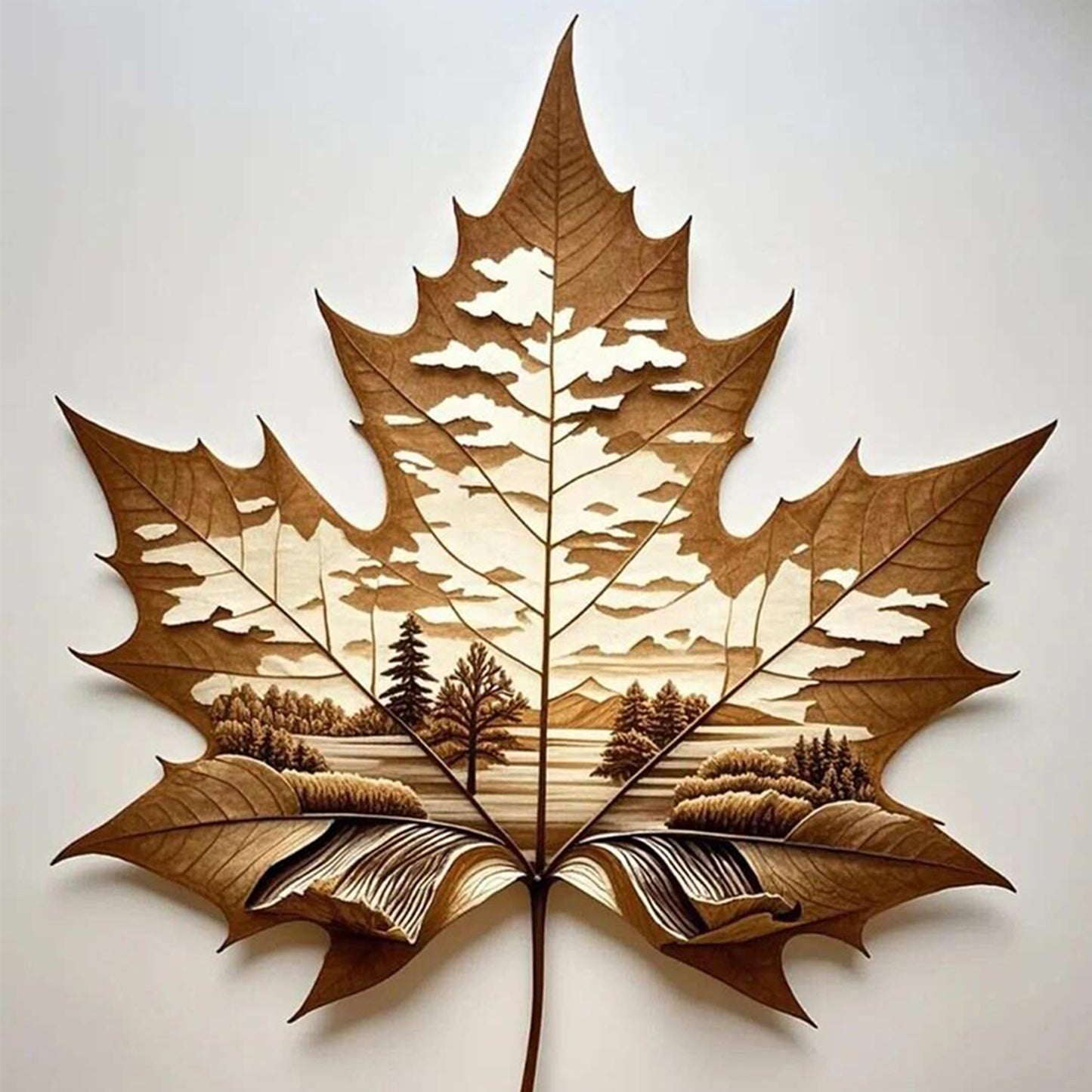 Withered Leaf Silhouette Forest - Full 11CT Stamped Cross Stitch 45x45CM - Huacan
