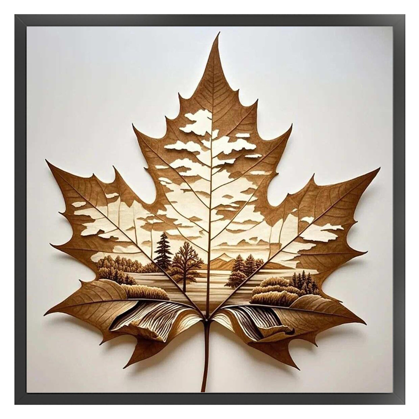 Withered Leaf Silhouette Forest - Full 11CT Stamped Cross Stitch 45x45CM - Huacan