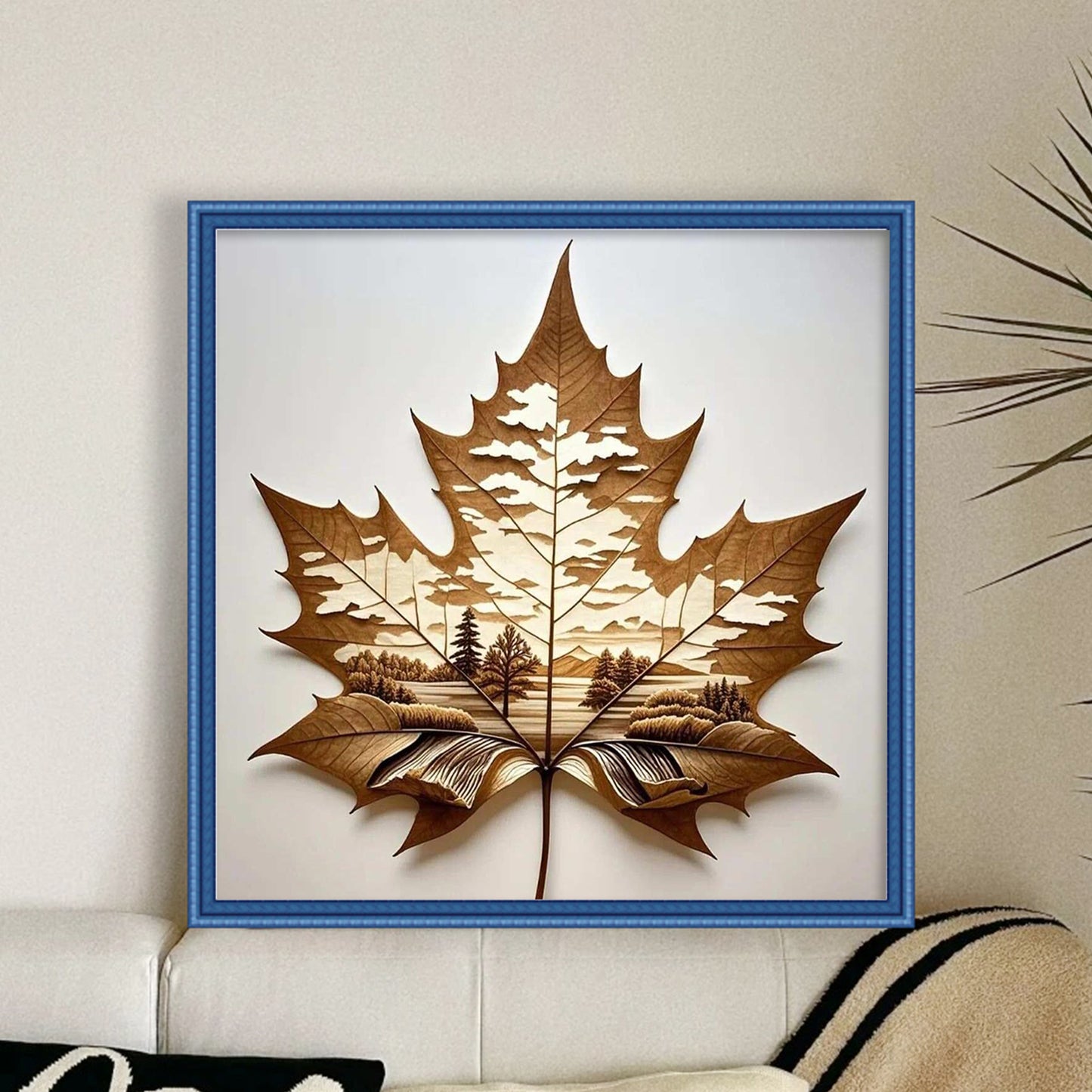 Withered Leaf Silhouette Forest - Full 11CT Stamped Cross Stitch 45x45CM - Huacan