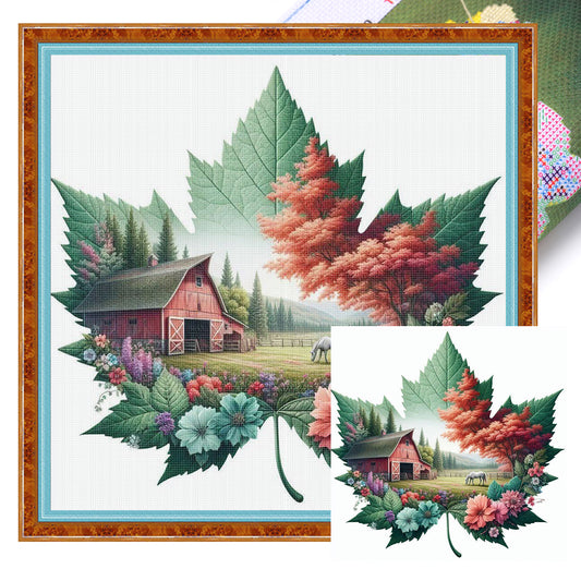Maple Silhouette Farm - Full 11CT Stamped Cross Stitch 45x45CM - Huacan